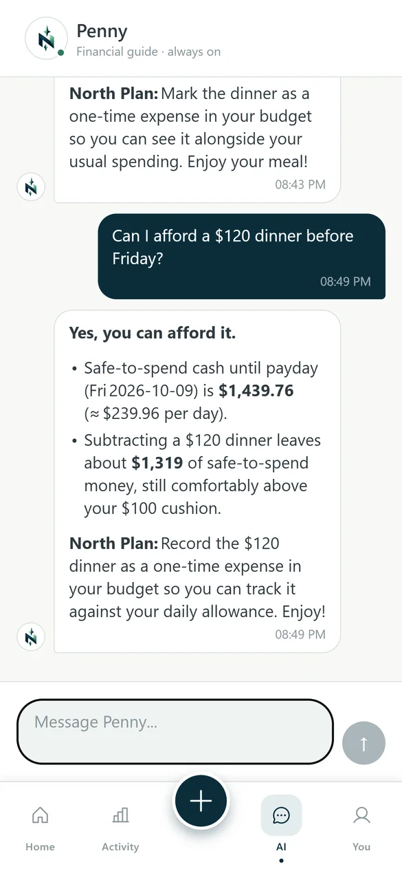 Penny answering: yes, you can afford a $120 dinner, with the safe-to-spend figures.