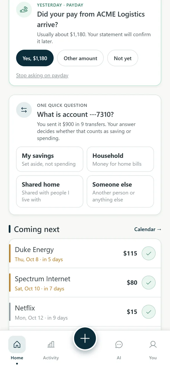Payday question and a one-time question about which account ····7310 is.